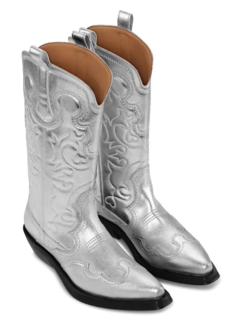 GANNI Metallic Silver Western Cowboy Boots size 9